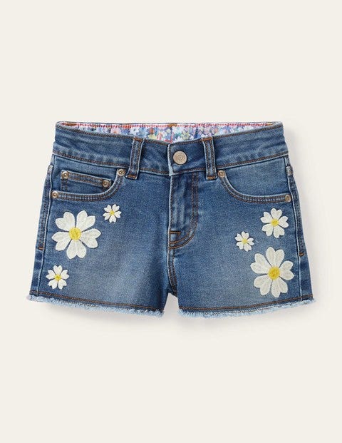 Denim Shorts - Light Vintage Denim Flowers Denim Shorts - Light Vintage Denim Flowers