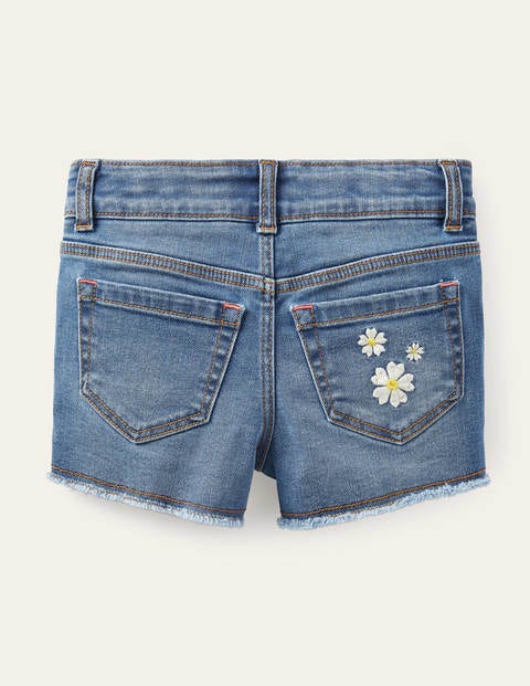Denim Shorts - Light Vintage Denim Flowers Denim Shorts - Light Vintage Denim Flowers