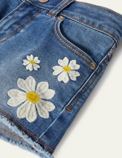 Denim Shorts - Light Vintage Denim Flowers Denim Shorts - Light Vintage Denim Flowers