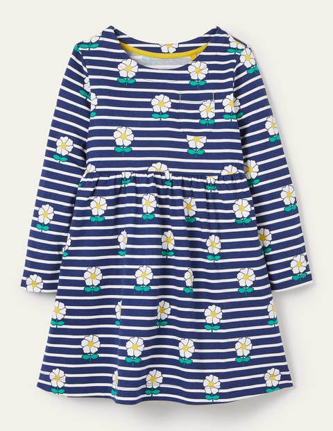 Long Sleeve Fun Jersey Dress - Starboard Blue/ Ivory Daisy Long Sleeve Fun Jersey Dress - Starboard Blue/ Ivory Daisy