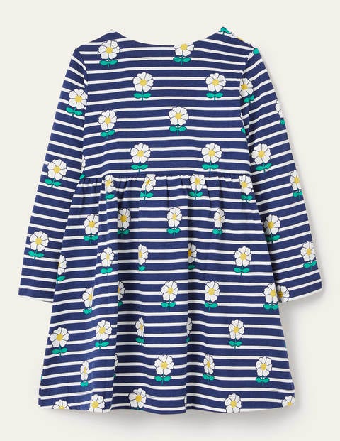 Long Sleeve Fun Jersey Dress - Starboard Blue/ Ivory Daisy Long Sleeve Fun Jersey Dress - Starboard Blue/ Ivory Daisy