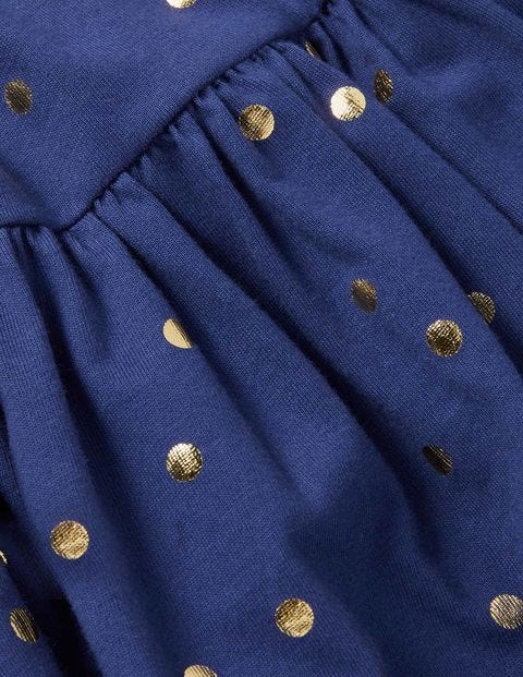 Fröhliches Jerseykleid mit kurzen Ärmeln - Segelblau, Goldtupfen