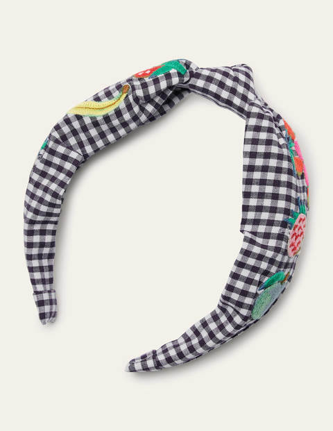 Embroidered Knotted Headband - Blue/Ivory Gingham Embroidered Knotted Headband - Blue/Ivory Gingham
