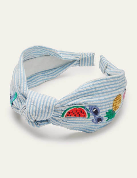 Besticktes Haarband mit Knoten - Naturweiß/Blau, Meermotiv Besticktes Haarband mit Knoten - Naturweiß/Blau, Meermotiv