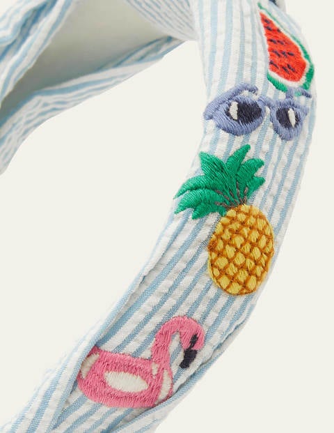 Besticktes Haarband mit Knoten - Naturweiß/Blau, Meermotiv Besticktes Haarband mit Knoten - Naturweiß/Blau, Meermotiv