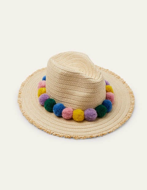 Straw Hat - Natural Pompoms Straw Hat - Natural Pompoms