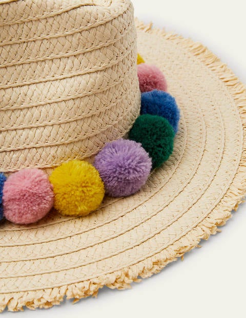 Straw Hat - Natural Pompoms Straw Hat - Natural Pompoms