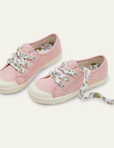 Leinenschuhe mit Blumenschnürsenkeln - Delfinrosa Leinenschuhe mit Blumenschnürsenkeln - Delfinrosa