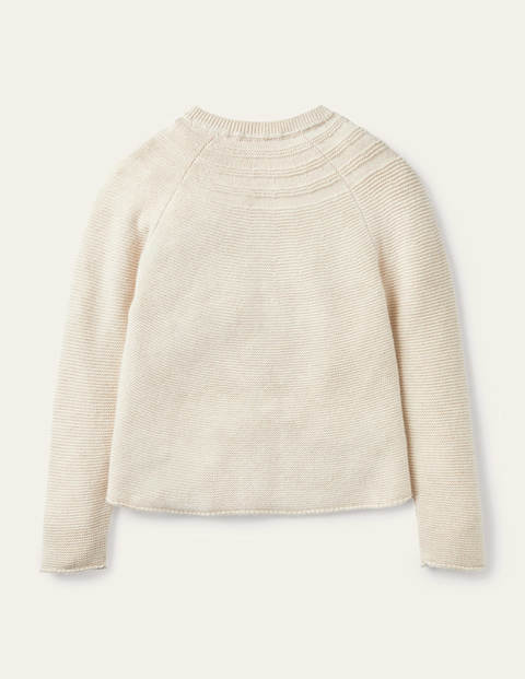 Baumwollkaschmircardigan - Hellbeige, Regenbogenfarbene Bommel Baumwollkaschmircardigan - Hellbeige, Regenbogenfarbene Bommel