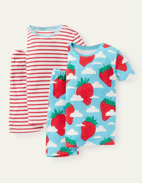 Twin Pack Short John Pajamas - Aqua Blue Strawberry Sky Twin Pack Short John Pajamas - Aqua Blue Strawberry Sky