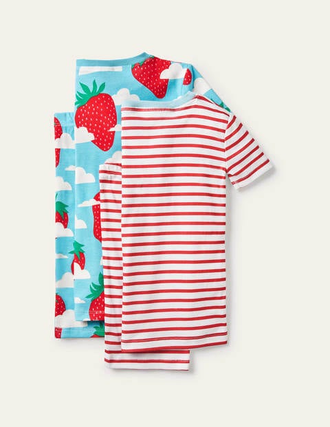 Twin Pack Short John Pajamas - Aqua Blue Strawberry Sky Twin Pack Short John Pajamas - Aqua Blue Strawberry Sky