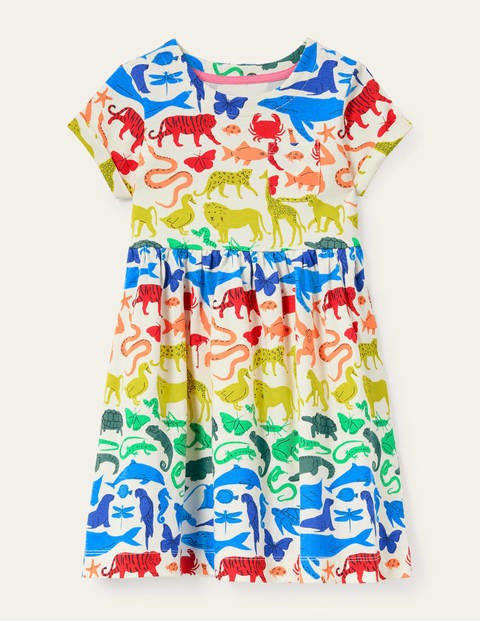 Fun Jersey Dress - Multi Rainbow Animals Fun Jersey Dress - Multi Rainbow Animals