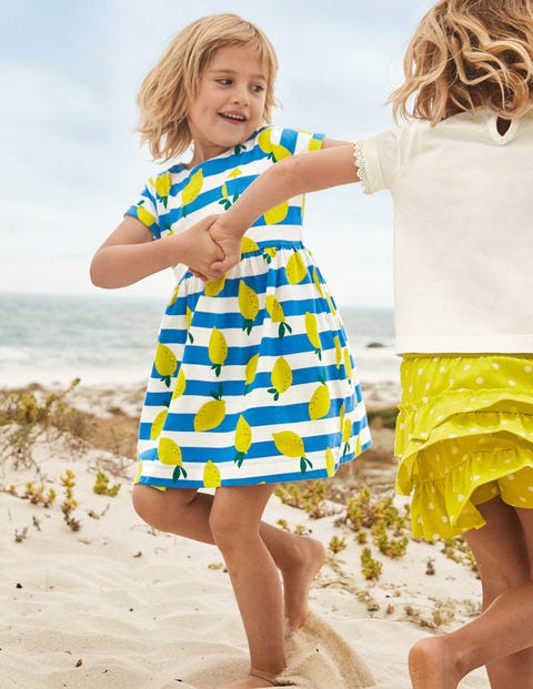 Fun Jersey Dress - Ivory/ Moroccan Blue Lemons Fun Jersey Dress - Ivory/ Moroccan Blue Lemons