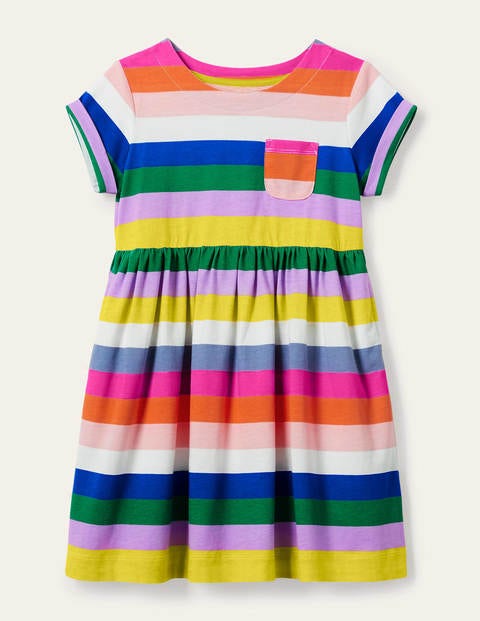 보덴 걸즈 원피스 Boden Fun Jersey Dress - Multi Rainbow Stripe