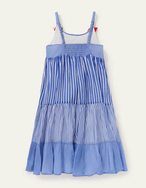 Tiered Tassel Dress - Brilliant Blue Ticking Stripe Tiered Tassel Dress - Brilliant Blue Ticking Stripe