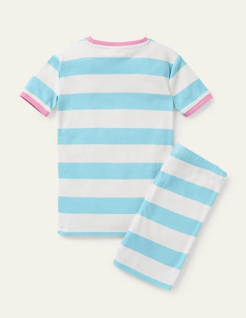 Fun Short John Pajamas - Aqua Blue/ Ivory Fruit Fun Short John Pajamas - Aqua Blue/ Ivory Fruit