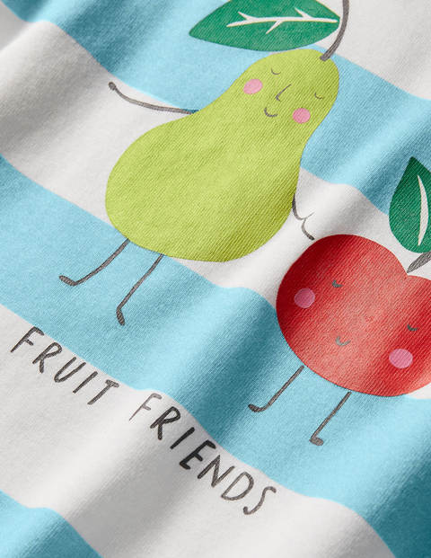 Fun Short John Pajamas - Aqua Blue/ Ivory Fruit Fun Short John Pajamas - Aqua Blue/ Ivory Fruit