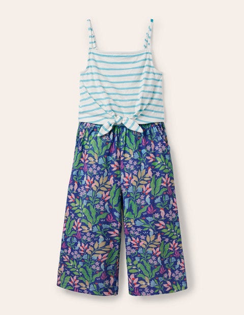 Tie Detail Jersey Jumpsuit - Venice Blue Tropical Garden Tie Detail Jersey Jumpsuit - Venice Blue Tropical Garden