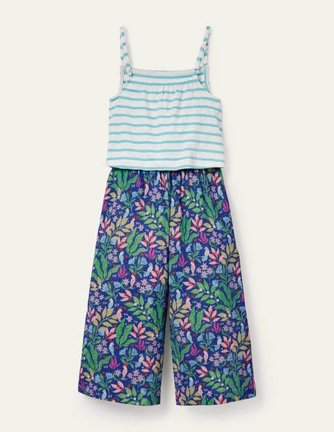 Tie Detail Jersey Jumpsuit - Venice Blue Tropical Garden Tie Detail Jersey Jumpsuit - Venice Blue Tropical Garden