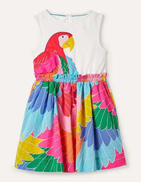 Kleid mit Safari-Applikation - Bunt, Fantastischer Papagei Kleid mit Safari-Applikation - Bunt, Fantastischer Papagei