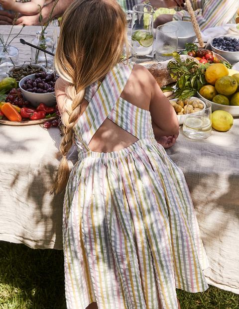 Cross-back Dress - Multi Ticking Stripe Cross-back Dress - Multi Ticking Stripe