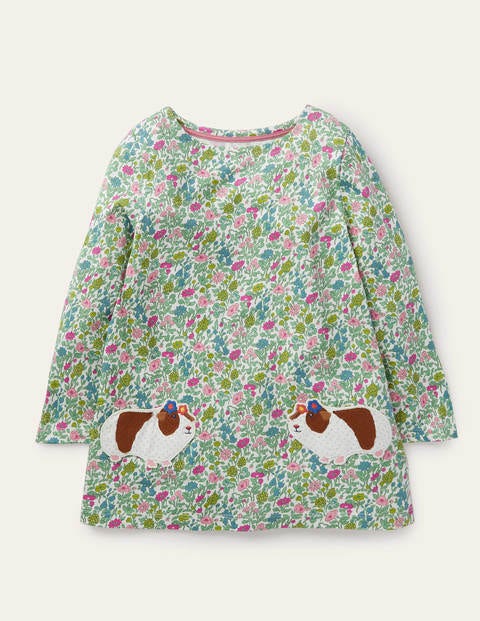 Appliqué Pocket Tunic - Vintage Floral Guinea Pigs Appliqué Pocket Tunic - Vintage Floral Guinea Pigs