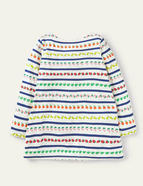 Appliqué Pocket Tunic - Multi Fruit Stripe Strawberry Appliqué Pocket Tunic - Multi Fruit Stripe Strawberry