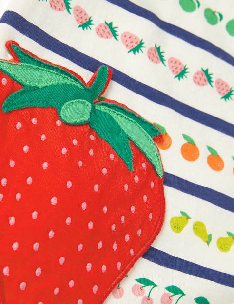 Appliqué Pocket Tunic - Multi Fruit Stripe Strawberry Appliqué Pocket Tunic - Multi Fruit Stripe Strawberry