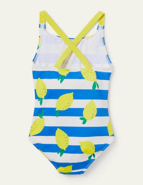 Cross-back Swimsuit - Ivory/ Moroccan Blue Lemons Cross-back Swimsuit - Ivory/ Moroccan Blue Lemons