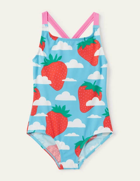 Cross-back Swimsuit - Aqua Blue Strawberry Sky Cross-back Swimsuit - Aqua Blue Strawberry Sky