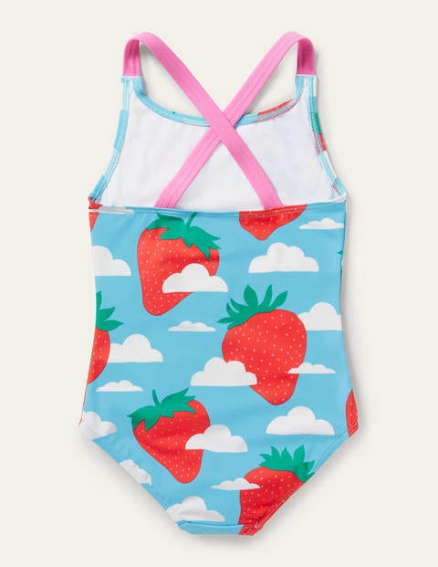 Cross-back Swimsuit - Aqua Blue Strawberry Sky Cross-back Swimsuit - Aqua Blue Strawberry Sky