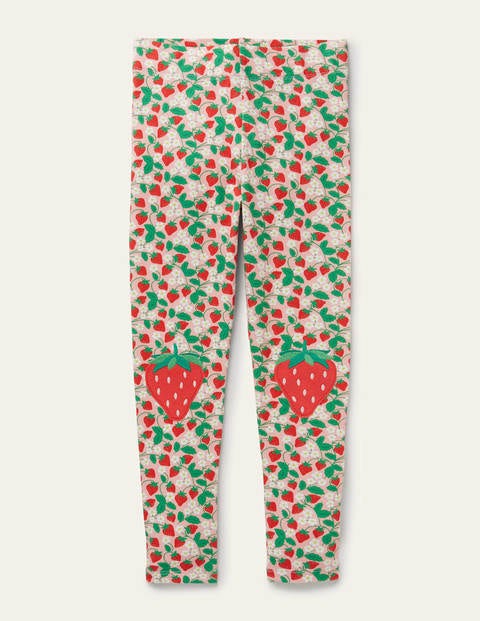 Fun Appliqué Leggings - Pink Ditsy Strawberries Fun Appliqué Leggings - Pink Ditsy Strawberries