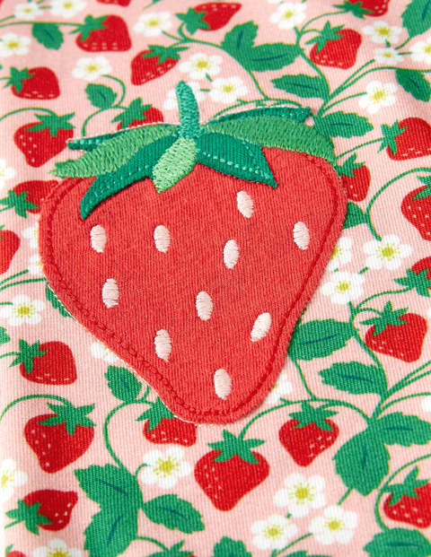 Fun Appliqué Leggings - Pink Ditsy Strawberries Fun Appliqué Leggings - Pink Ditsy Strawberries