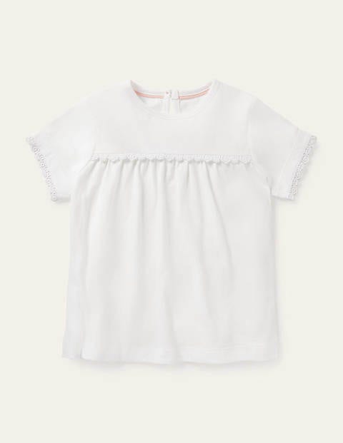Jerseyoberteil mit Blümchenborte - Weiß Jerseyoberteil mit Blümchenborte - Weiß