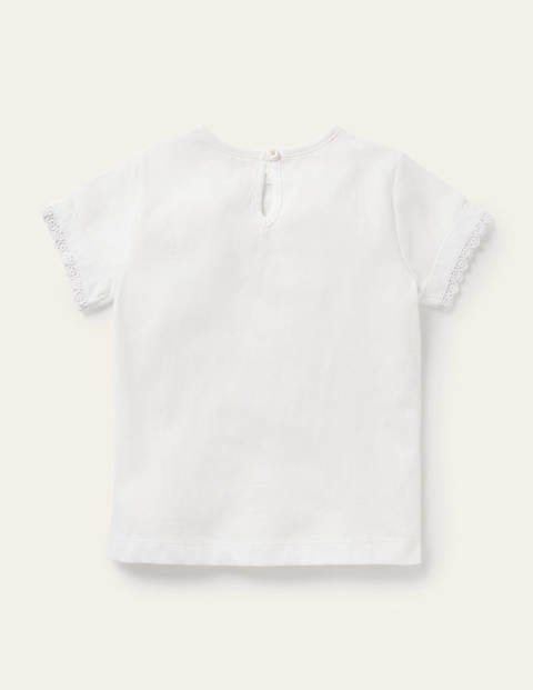 Jerseyoberteil mit Blümchenborte - Weiß Jerseyoberteil mit Blümchenborte - Weiß