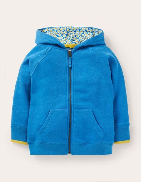 Floral Print Lined Hoodie - Moroccan Blue Marl Floral Print Lined Hoodie - Moroccan Blue Marl