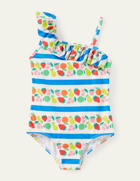 Maillot de bain asymétrique à volant - Rayé fruit multi Maillot de bain asymétrique à volant - Rayé fruit multi