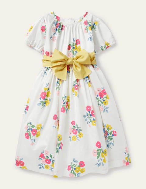 Bow Woven Dress - Ivory Posy Floral Bow Woven Dress - Ivory Posy Floral