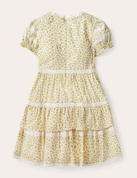 Robe à petites fleurs et dentelle - Petite rose jaune maïs Robe à petites fleurs et dentelle - Petite rose jaune maïs