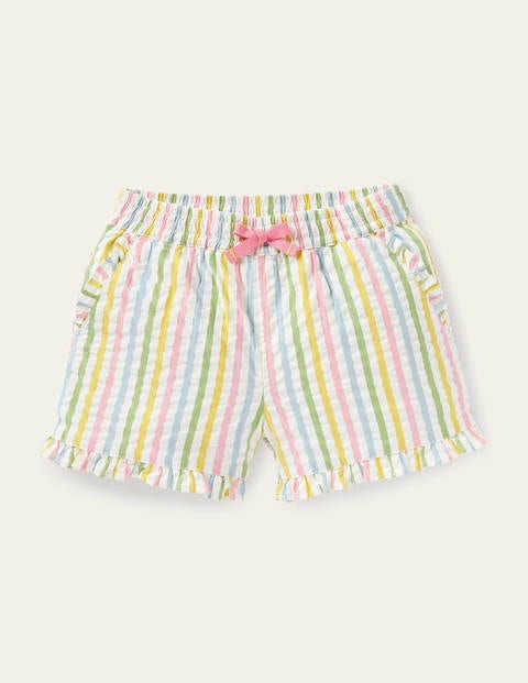 Shorts mit gerüschtem Saum - Bunt, Feine Streifen Shorts mit gerüschtem Saum - Bunt, Feine Streifen