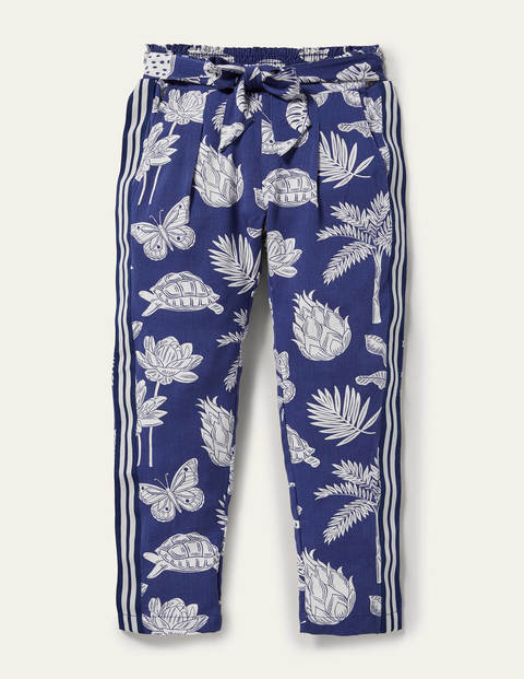 Tie Waist Printed Pants - Starboard Blue Botanical Tie Waist Printed Pants - Starboard Blue Botanical