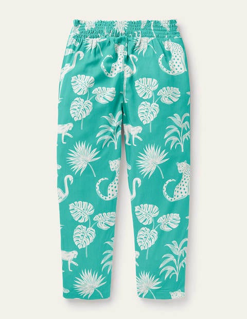 Tie Waist Printed Trousers - Dark Turquoise Green Botanical Tie Waist Printed Trousers - Dark Turquoise Green Botanical