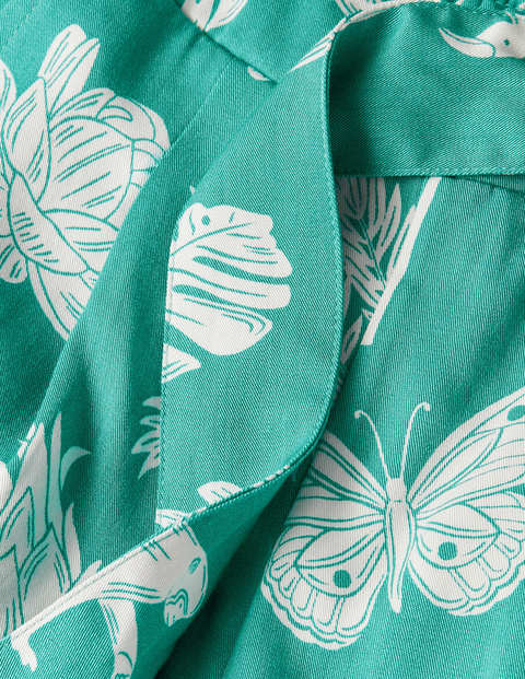 Tie Waist Printed Trousers - Dark Turquoise Green Botanical Tie Waist Printed Trousers - Dark Turquoise Green Botanical