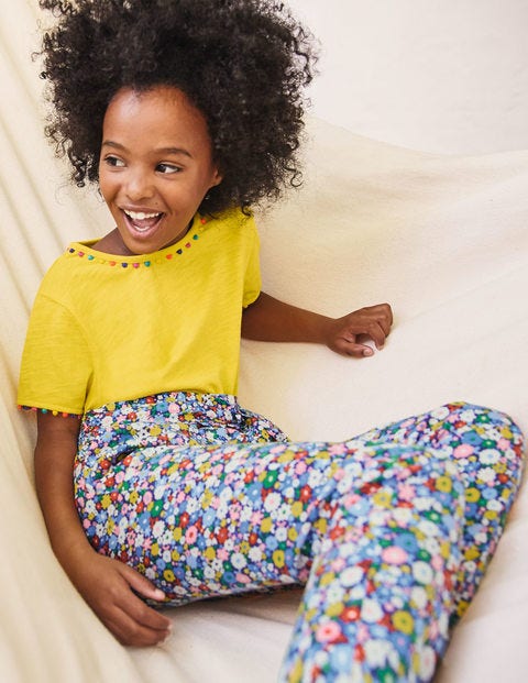 Tie Waist Printed Trousers - Elizabethan Blue Flowerpatch Tie Waist Printed Trousers - Elizabethan Blue Flowerpatch