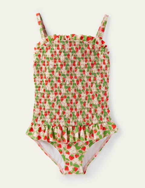 Nostalgic Smocked Swimsuit - Boto Pink Strawberries Nostalgic Smocked Swimsuit - Boto Pink Strawberries