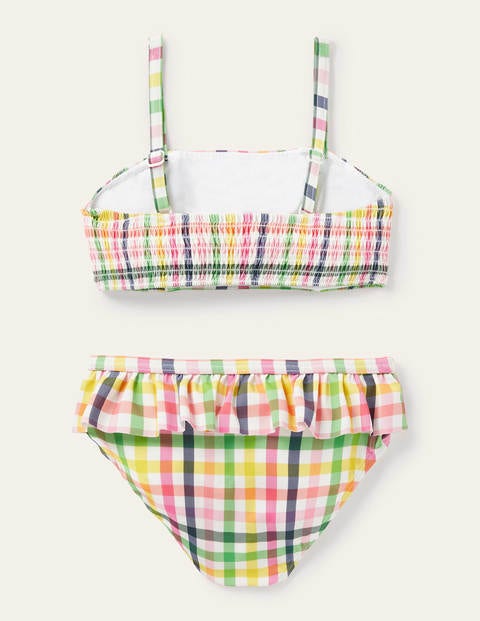 Nostalgischer Bikini mit Smokdetail - Bunt, Regenbogenfarbene Vichykaros Nostalgischer Bikini mit Smokdetail - Bunt, Regenbogenfarbene Vichykaros