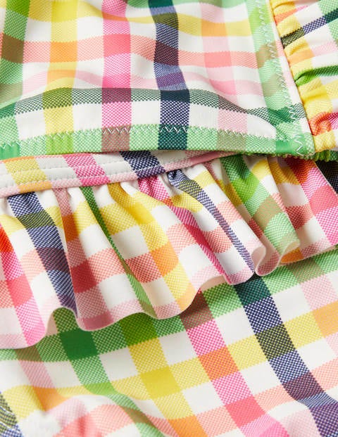 Nostalgischer Bikini mit Smokdetail - Bunt, Regenbogenfarbene Vichykaros Nostalgischer Bikini mit Smokdetail - Bunt, Regenbogenfarbene Vichykaros