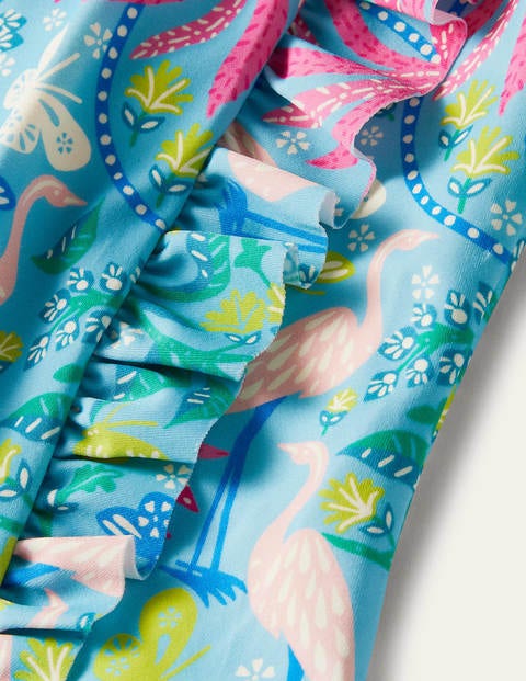Long-Sleeved Frill Swimsuit - Aqua Blue Tropical Charm Long-Sleeved Frill Swimsuit - Aqua Blue Tropical Charm
