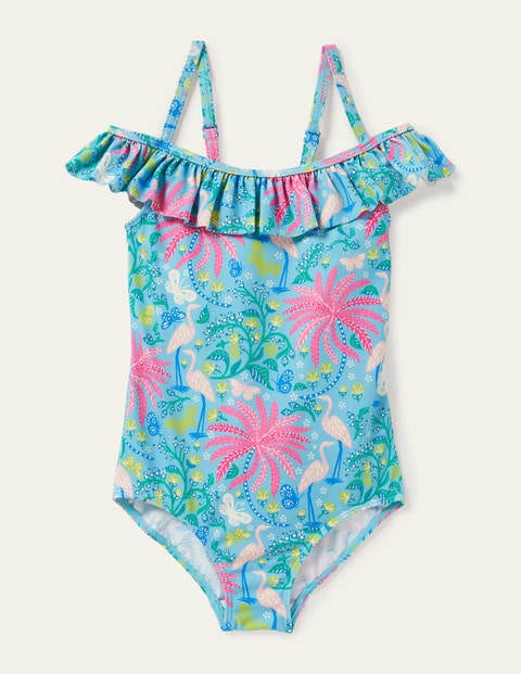 Off-Shoulder Swimsuit - Aqua Blue Tropical Charm