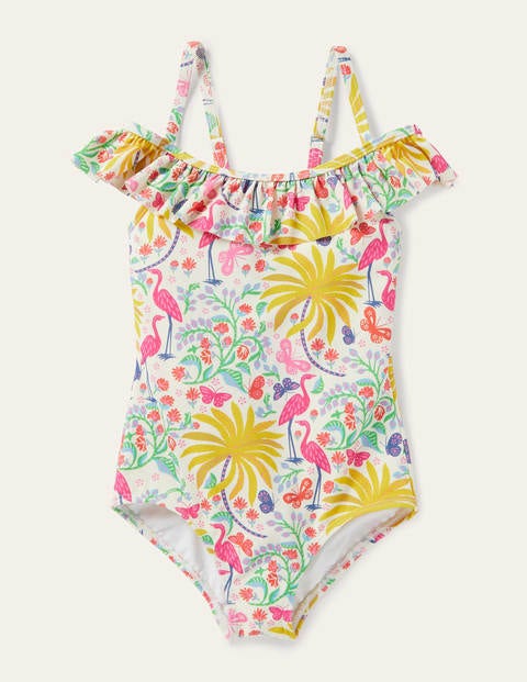 Off-Shoulder Swimsuit - Ivory Tropical Charm Off-Shoulder Swimsuit - Ivory Tropical Charm